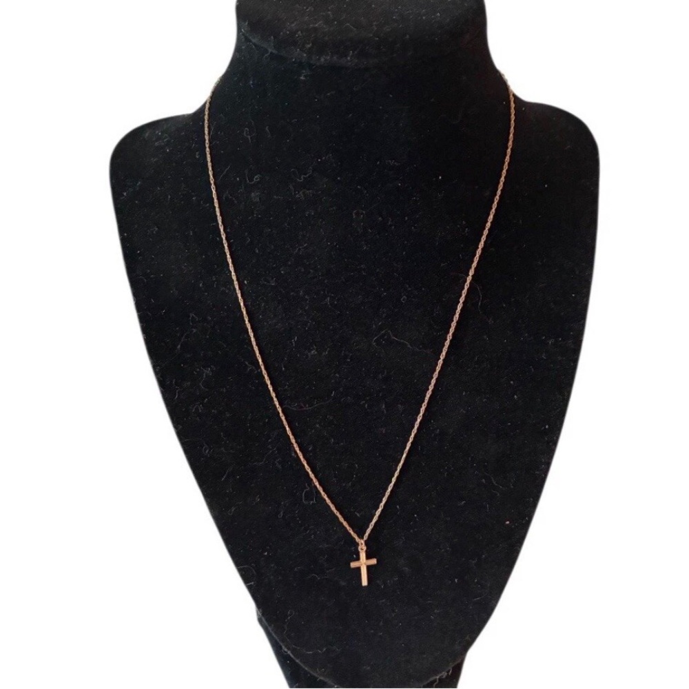 Vintage Gold Cross Necklace 14K Pendant & 18” 14K GF Chain Marked